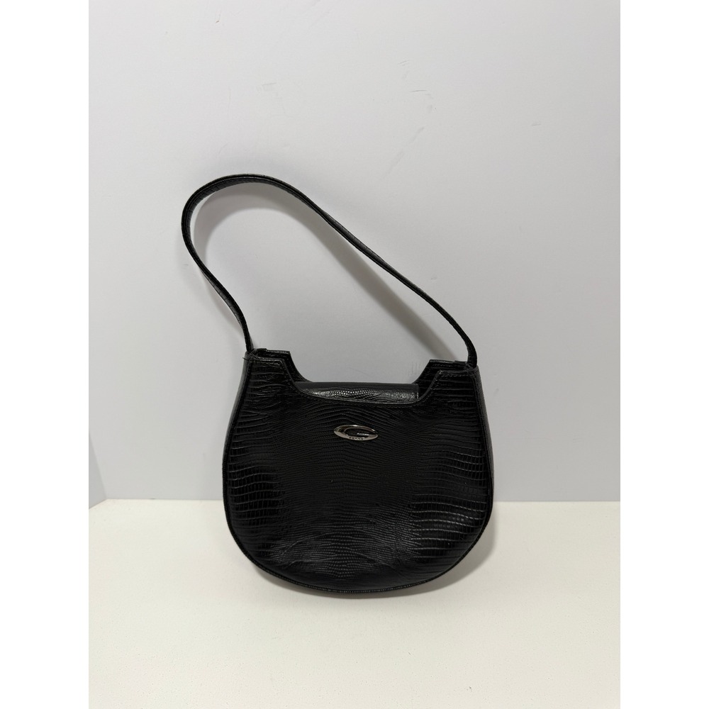 Vintage Guess Black Lizard Embossed‎ Shoulder Bag Y2K Silver G Logo Hobo Purse
